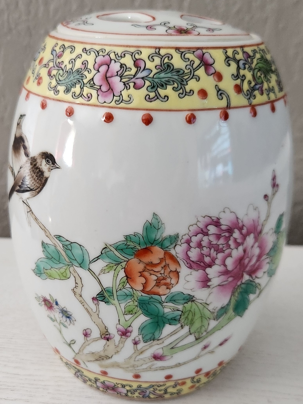 Vintage Chinese Porcelain Ginger Jar Hand-painted Famille Rose Floral Design